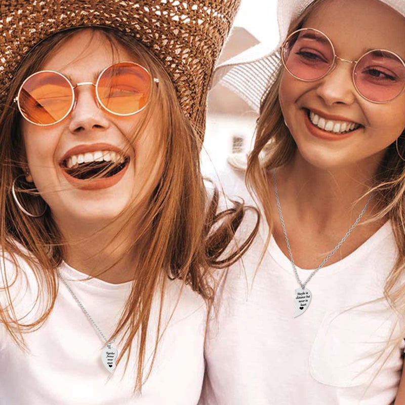 MJartoria BFF Necklace for 2-Valentines Heart Matching Necklace Best Friends Pendant Friendship Necklace Set of 2 Gifts for Women (Silver, Together forever never apart) - Image 4